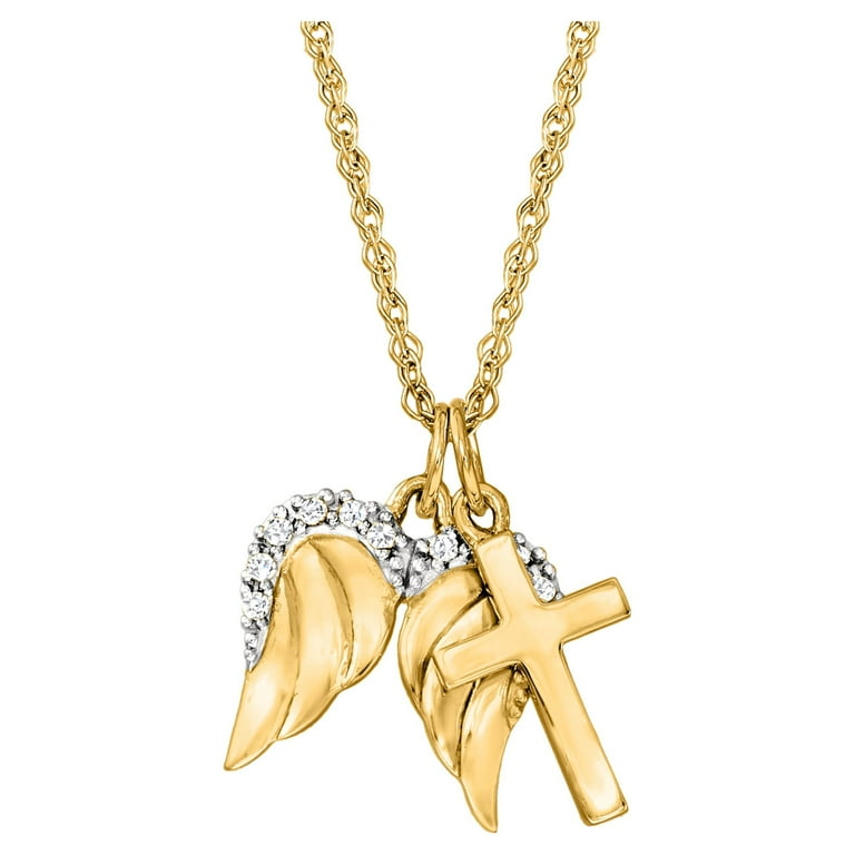 Ross-Simons 14kt Yellow Gold Cross and Angel Wings Pendant