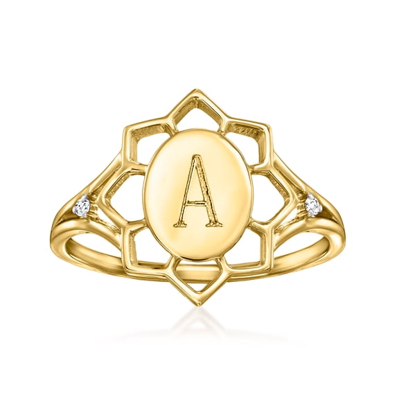 Ross-Simons 14kt Yellow Gold Personalized Flower Ring With Diamonds, Women's, Adult