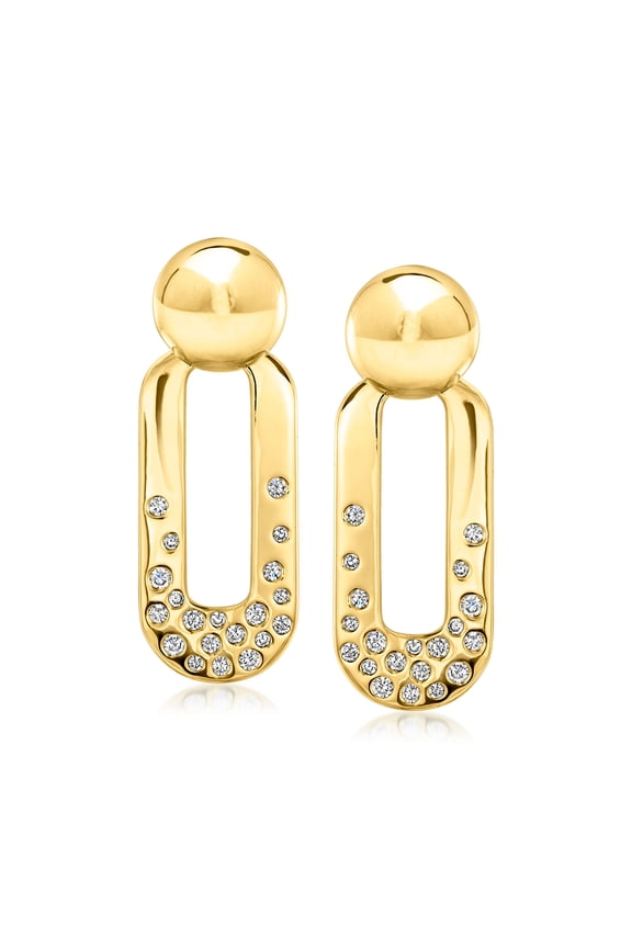 14kt Yellow Gold-Plated Bead Drop Earrings With 1.20 ct. t.w. Czs, Women's, Adult