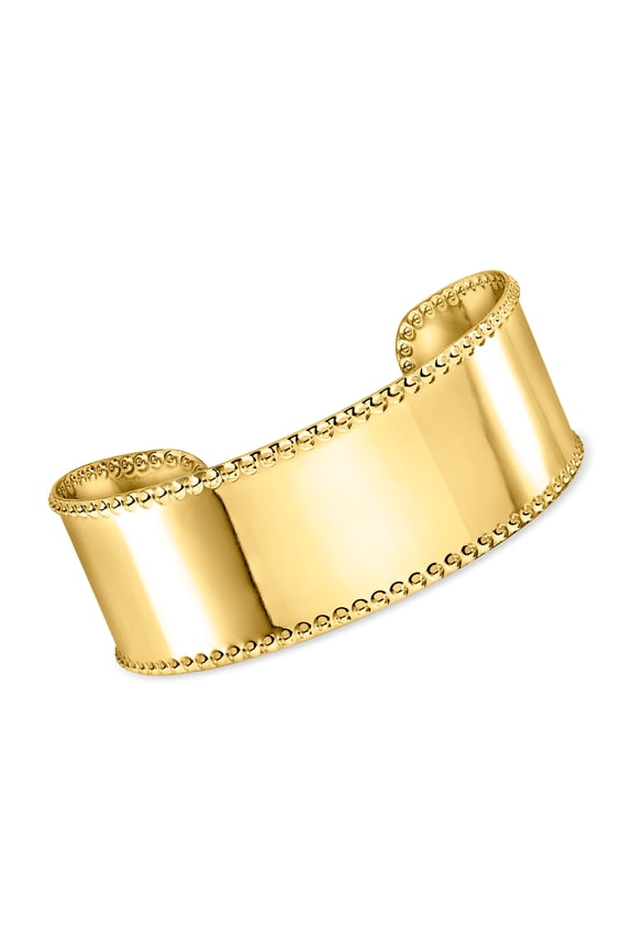 14kt Yellow Gold-Plated Beaded-Edge Cuff Bracelet, Women's, Adult