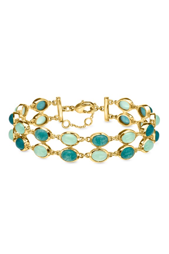14kt Yellow Gold-Plated Bracelet With Green Quartz and Blue Chalcedony, Women's, Adult