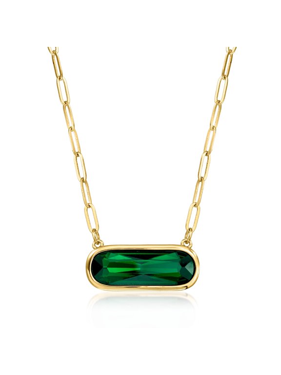 14kt Yellow Gold-Plated Necklace With Simulated Emerald, Women's, Adult