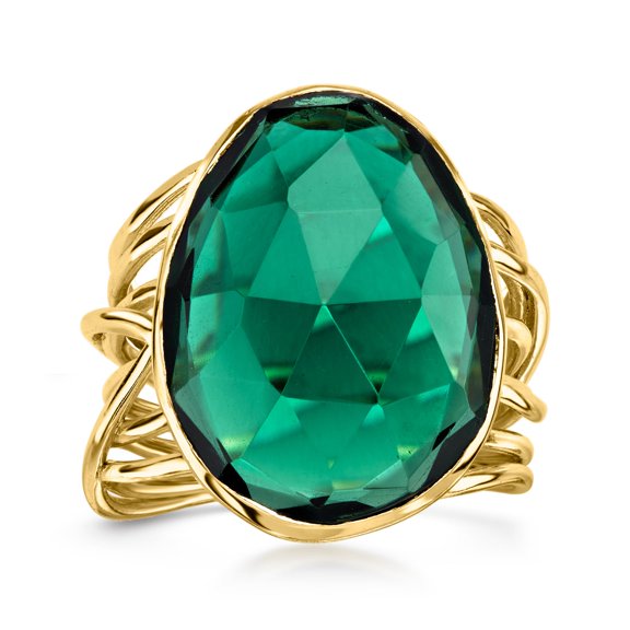Ross-Simons 14kt Yellow Gold-Plated Ring With Simulated Emerald, Women's, Adult