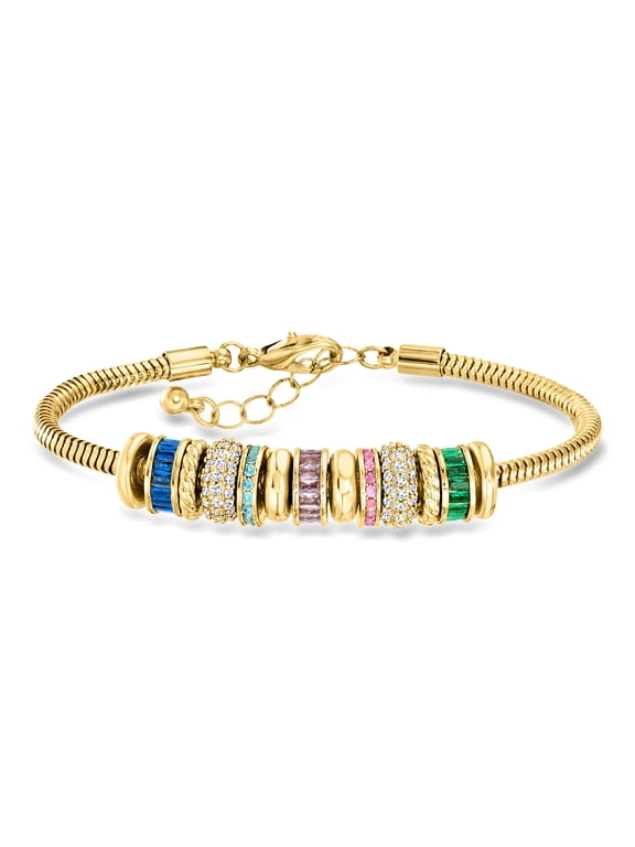 Luxe Look 14kt Yellow Gold-Plated Bead Charm Bracelet With Simulated Multicolored Gemstones, Women's, Adult