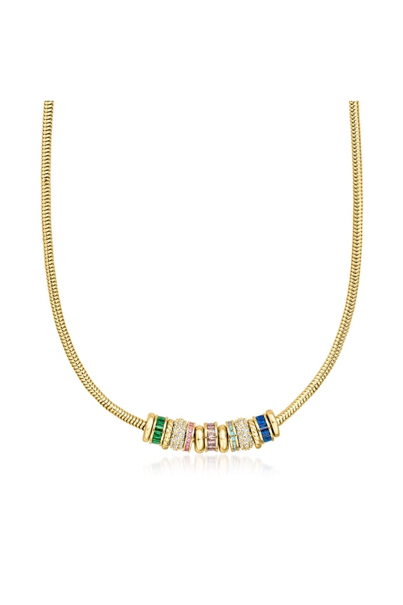 Luxe Look 14kt Yellow Gold-Plated Bead Charm Necklace With Simulated Multicolored Gemstones, Women's, Adult