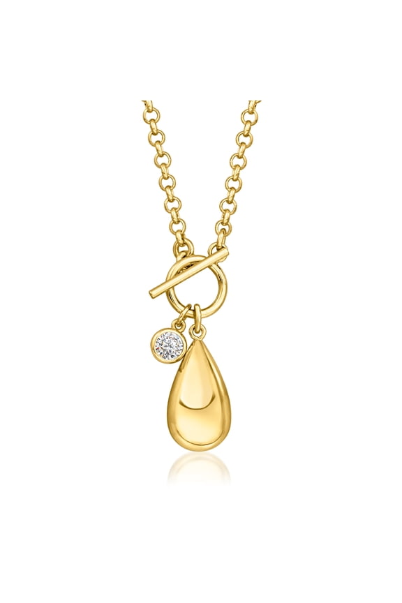 14kt Yellow Gold-Plated Teardrop Toggle Necklace With .80 Carat Cz, Women's, Adult