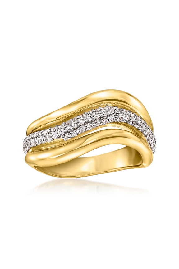 14kt Yellow Gold-Plated Wave Ring With .70 ct. t.w. Czs, Women's, Adult
