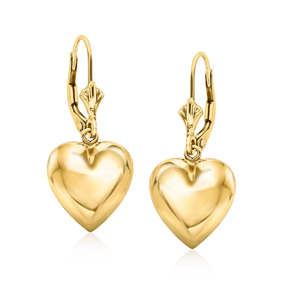 Ross-Simons 14kt Yellow Gold Puffed Heart Drop Earrings, Women's, Adult