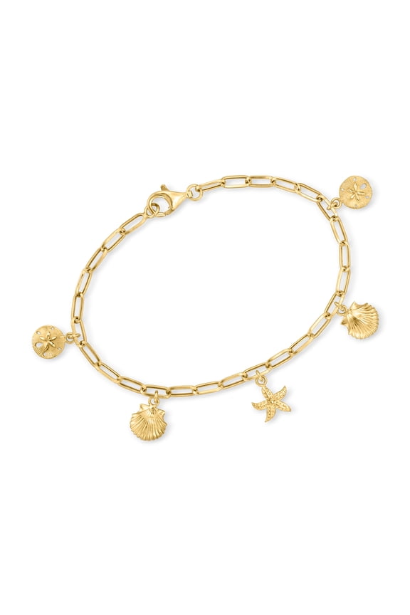 14kt Yellow Gold Sea Life Paper Clip Link Charm Bracelet, Women's, Adult