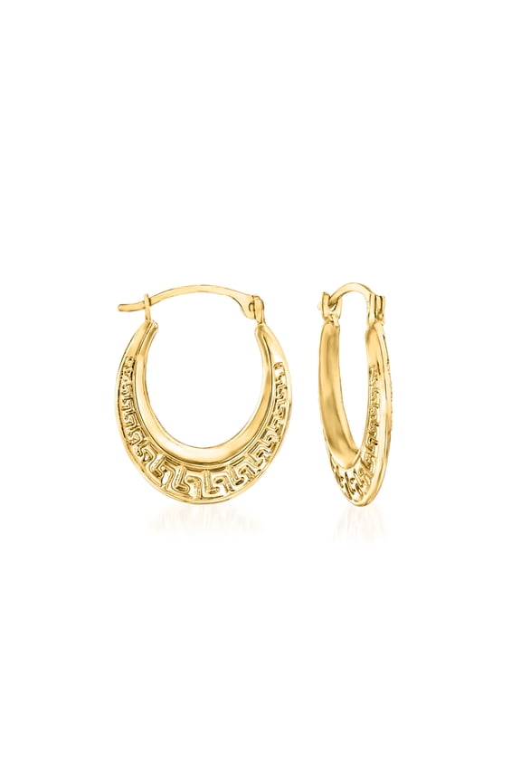 14kt Yellow Gold Small Greek Key Hoop Earrings, Women's, Adult