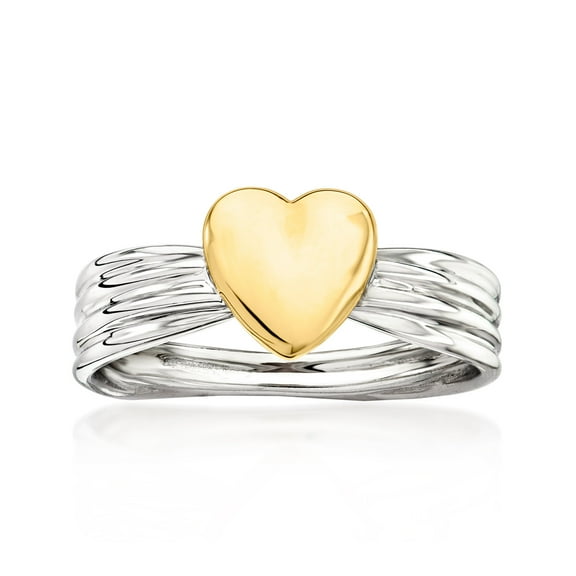 Ross-Simons 14kt Yellow Gold and Sterling Silver Puffed Heart Ring, Women's, Adult