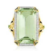 Ross-Simons 16.00 Carat Prasiolite and .20 ct. t.w. White Topaz Bumblebee Ring With Black Enamel in 18kt Gold Over Sterling, Women's, Adult