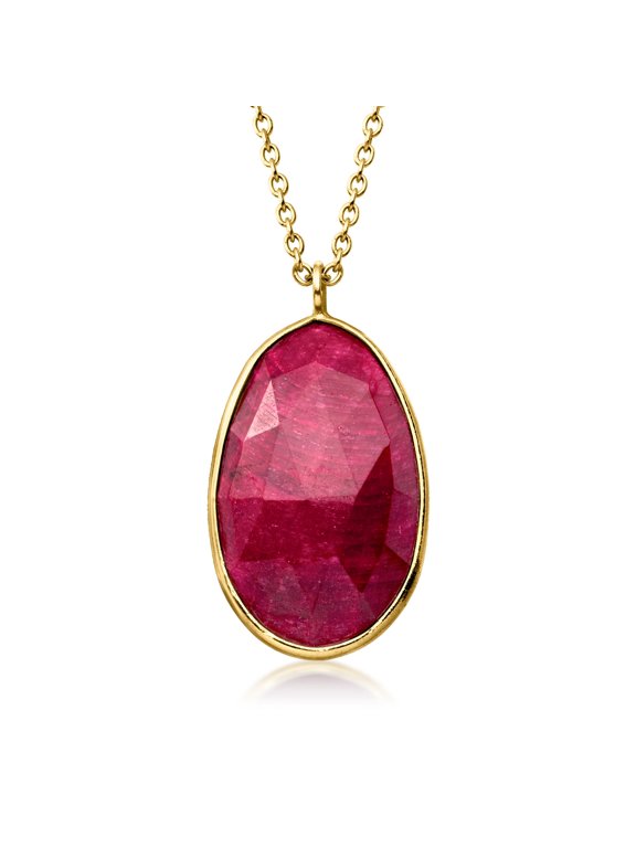 16.00 Carat Ruby Necklace in 18kt Gold Over Sterling, Women's, Adult