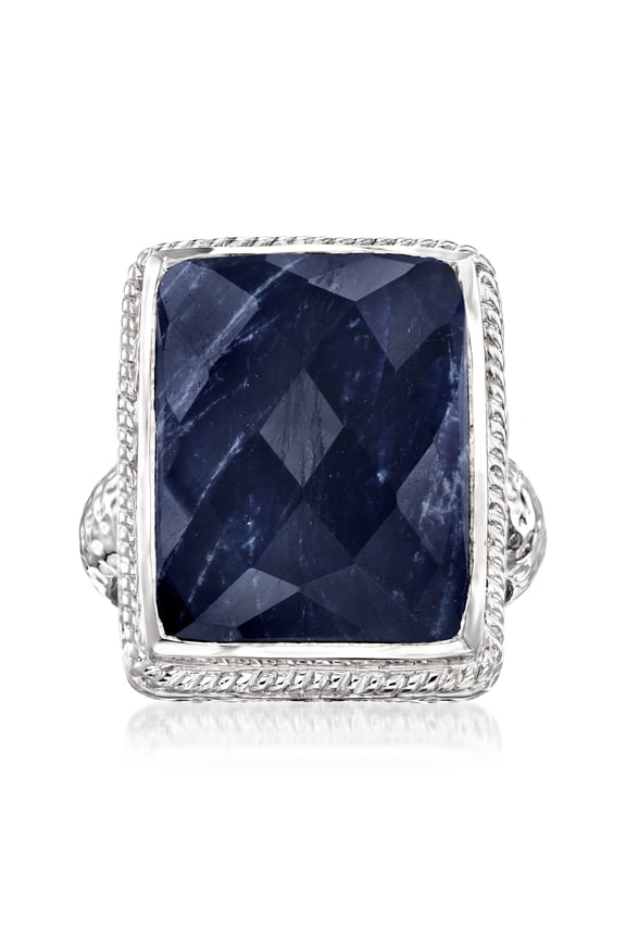 17.00 Carat Sapphire Roped-Edge Ring in Sterling Silver, Women's, Adult