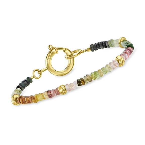 Ross-Simons 17.00 ct. t.w. Multicolored Tourmaline Bead Bracelet With 18kt Gold Over Sterling, Women's, Adult