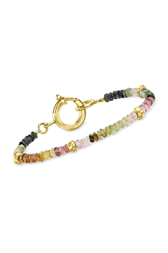 17.00 ct. t.w. Multicolored Tourmaline Bead Bracelet With 18kt Gold Over Sterling, Women's, Adult