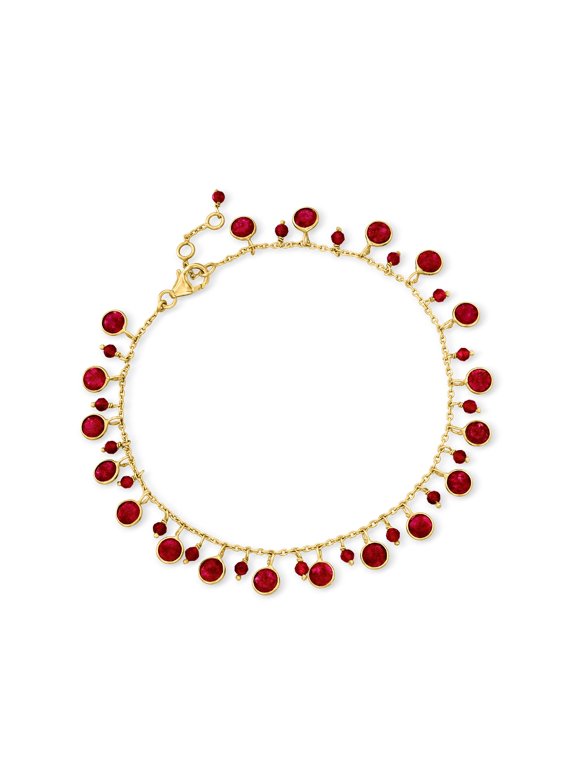 18.00 ct. t.w. Ruby Drop Anklet in 18kt Gold Over Sterling, Women's, Adult
