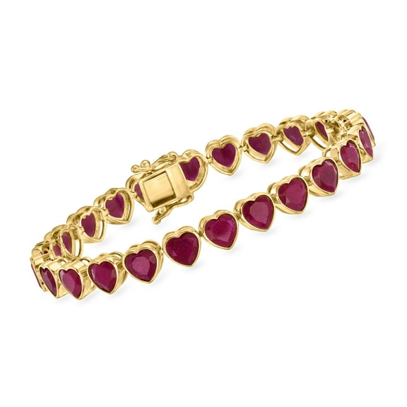 Ross-Simons 18.00 ct. t.w. Ruby Heart Tennis Bracelet in 18kt Gold Over Sterling, Women's, Adult