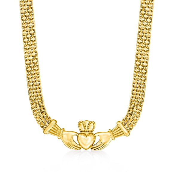 Ross-Simons 18kt Gold Over Sterling Bismark-Link Claddagh Necklace, Women's, Adult