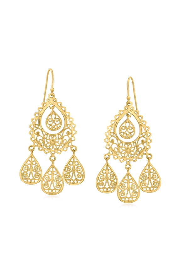 18kt Gold Over Sterling Filigree Chandelier Earrings, Women's, Adult
