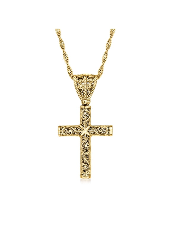 18kt Gold Over Sterling Filigree Cross Pendant Necklace, Women's, Adult