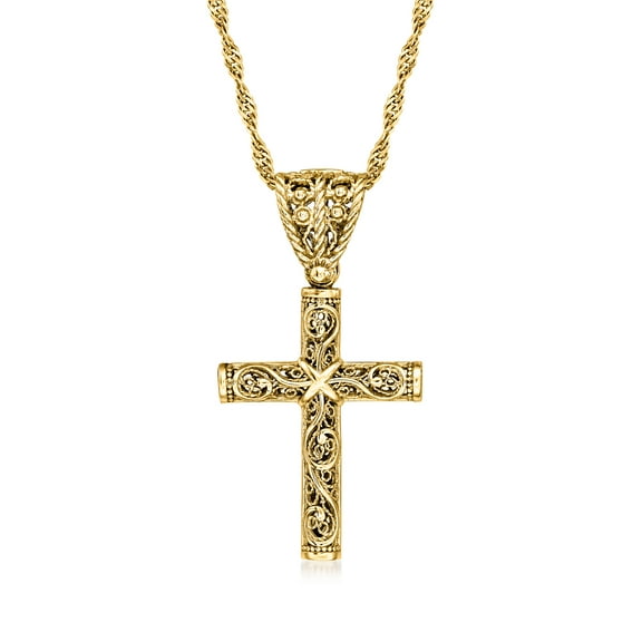 Ross-Simons 18kt Gold Over Sterling Filigree Cross Pendant Necklace, Women's, Adult