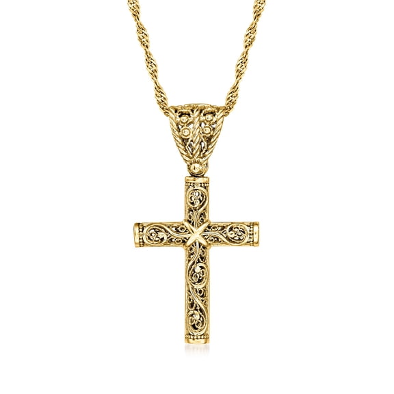 Ross-Simons 18kt Gold Over Sterling Filigree Cross Pendant Necklace, Women's, Adult