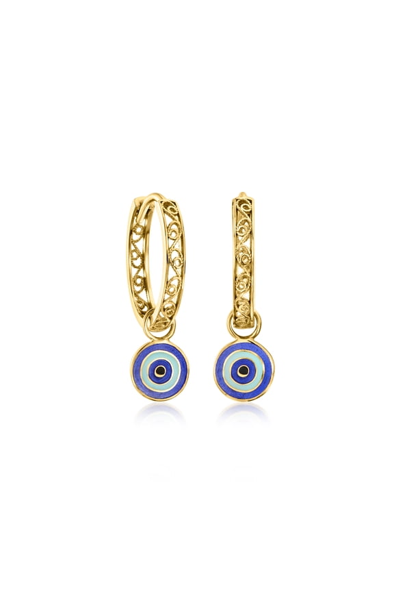18kt Gold Over Sterling Filigree Huggie Hoop Earrings With Removable Multicolored Enamel Evil Eye Charms, Women's, Adult