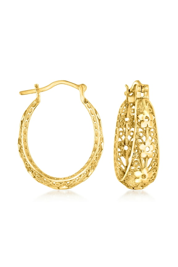 18kt Gold Over Sterling Floral Filigree Hoop Earrings, Women's, Adult