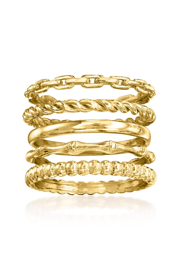 18kt Gold Over Sterling Jewelry Set: 5 Stackable Rings, Women's, Adult