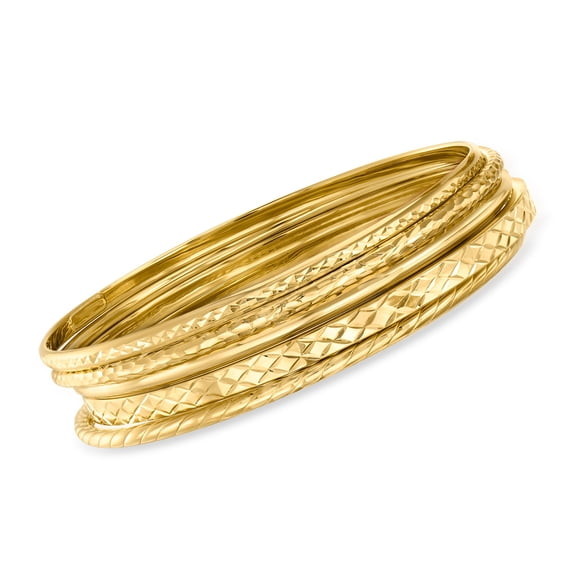 Ross-Simons 18kt Gold Over Sterling Jewelry Set: 5 Textured Bangle Bracelets, Women's, Adult