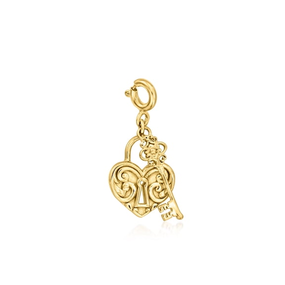 Ross-Simons 18kt Gold Over Sterling Ornamental Heart Lock and Key Charm, Women's, Adult