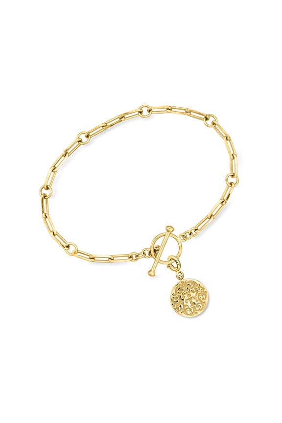 18kt Gold Over Sterling Paper Clip Link Toggle Bracelet With Removable "T and T Twin Talk" Logo Charm, Women's, Adult