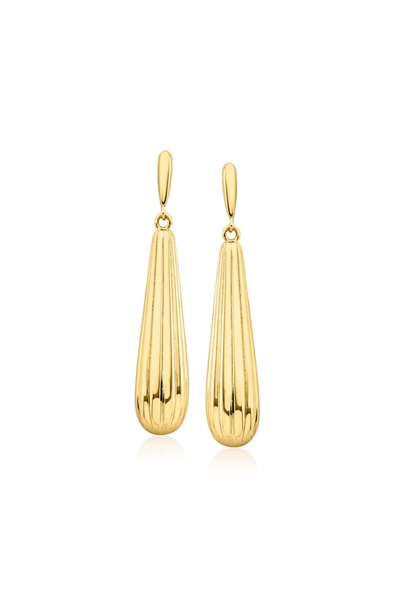 18kt Gold Over Sterling Ridged Teardrop Earrings, Women's, Adult