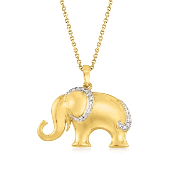 Ross-Simons 18kt Gold Over Sterling Silver Elephant Pendant Necklace With Diamond Accent, Women's, Adult