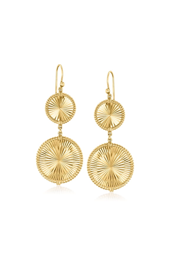 18kt Gold Over Sterling Silver Roped-Edge Faceted Circle Drop Earrings, Women's, Adult