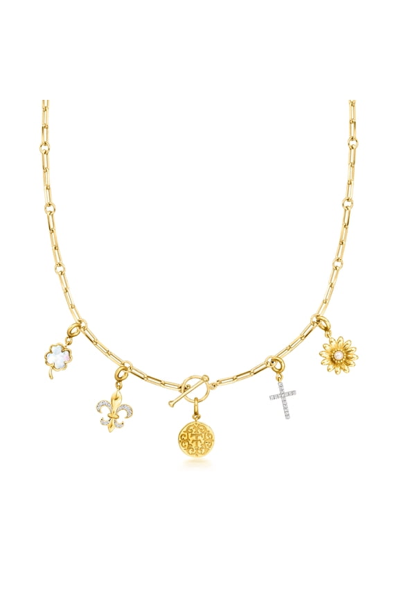 18kt Gold Over Sterling "T and T Twin Talk" Multi-Charm Paper Clip Link Toggle Necklace, Women's, Adult