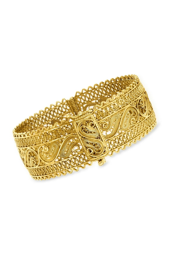 18kt Gold Over Sterling Wide Filigree Bangle Bracelet, Women's, Adult