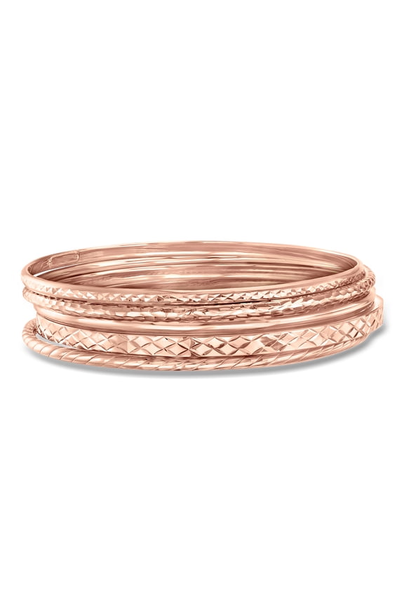 18kt Rose Gold Over Sterling Silver Jewelry Set: 5 Bangle Bracelets, Women's, Adult