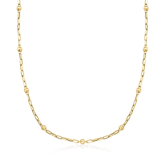 Ross-Simons 18kt Yellow Gold Bead Station Paper Clip Link Necklace, Women's, Adult