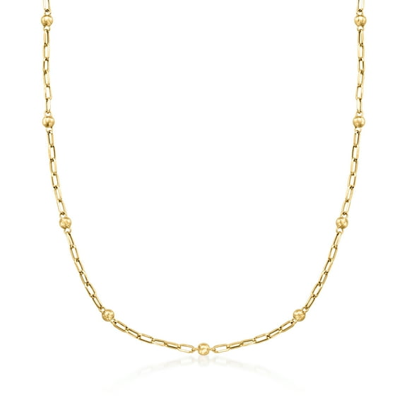 Ross-Simons 18kt Yellow Gold Bead Station Paper Clip Link Necklace, Women's, Adult