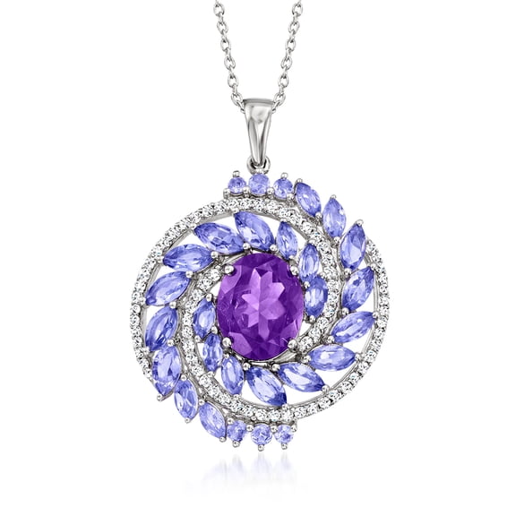Ross-Simons 2.00 Carat Amethyst and 2.30 ct. t.w. Tanzanite Pendant Necklace With .50 ct. t.w. White Zircons in Sterling Silver, Women's, Adult