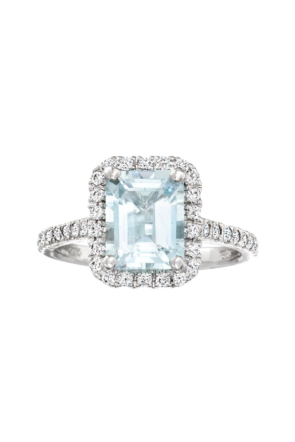 2.00 Carat Aquamarine and .40 ct. t.w. Diamond Ring in 14kt White Gold, Women's, Adult