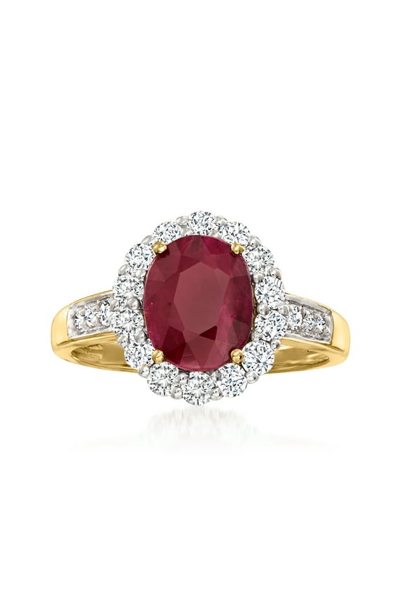 2.00 Carat Burmese Ruby and .64 ct. t.w. Diamond Ring in 18kt Yellow Gold, Women's, Adult