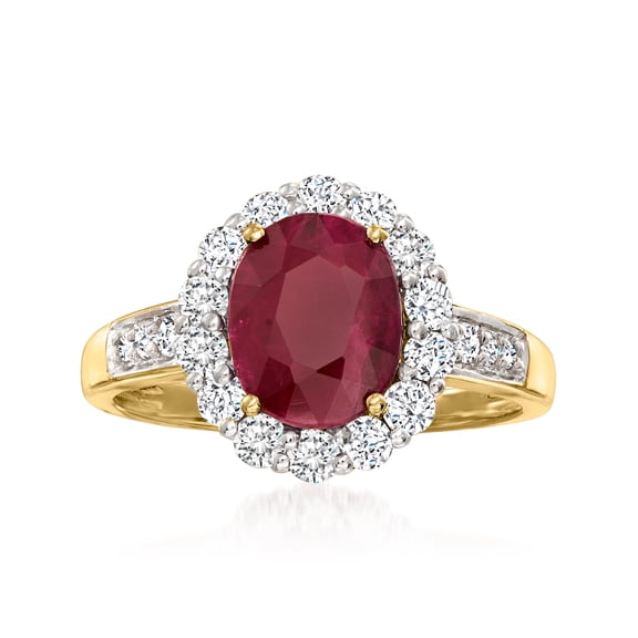 Ross-Simons 2.00 Carat Burmese Ruby and .64 ct. t.w. Diamond Ring in 18kt Yellow Gold, Women's, Adult