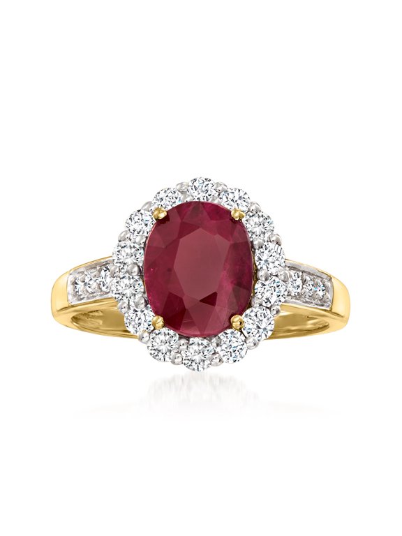 2.00 Carat Burmese Ruby and .64 ct. t.w. Diamond Ring in 18kt Yellow Gold, Women's, Adult