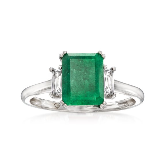 Ross-Simons 2.00 Carat Emerald Ring With .30 ct. t.w. White Topaz in Sterling Silver, Women's, Adult