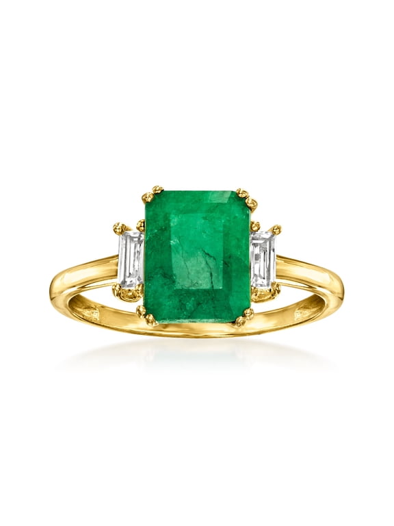 2.00 Carat Emerald and .30 ct. t.w. White Topaz Ring in 18kt Gold Over Sterling, Women's, Adult