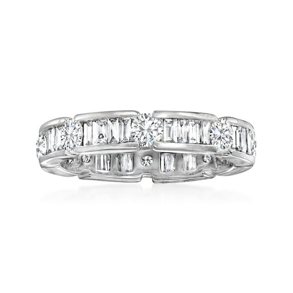 Ross-Simons 2.00 ct. t.w. Baguette and Round Diamond Eternity Band in 14kt White Gold, Women's, Adult