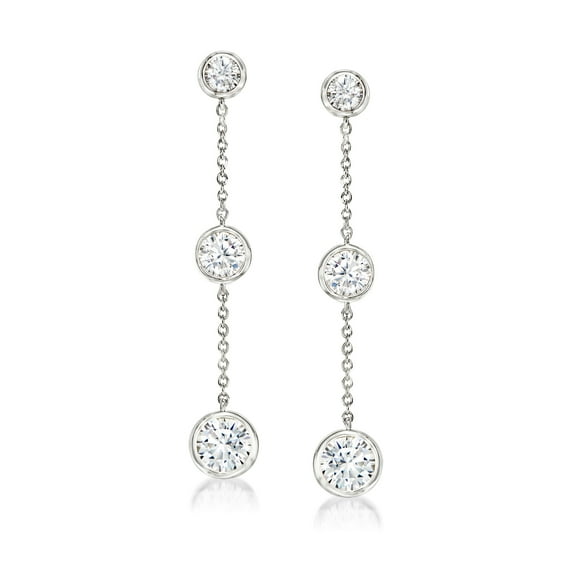 Ross-Simons 2.00 ct. t.w. Bezel-Set CZ Linear Drop Earrings in Sterling Silver, Women's, Adult